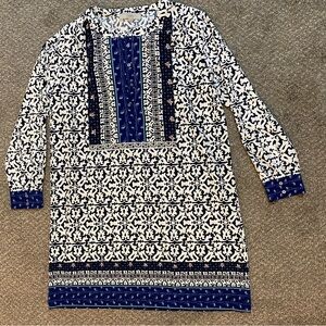 Ann Taylor Loft NWOT Womens Large Tunic Dress Blue Print Detail Buttons